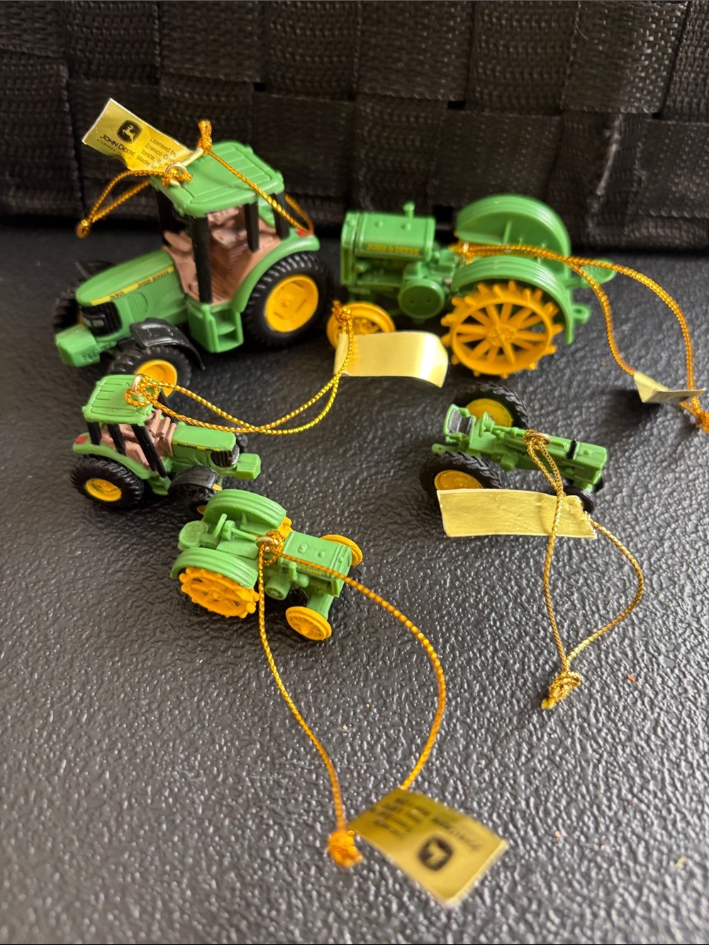 John Deere Green Enesco group Mini Tractor Ornaments Collection of 5